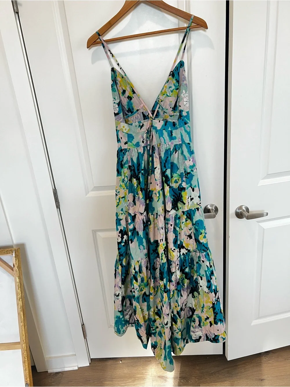 Free People Teal Green Floral Tiered Maxi Dress